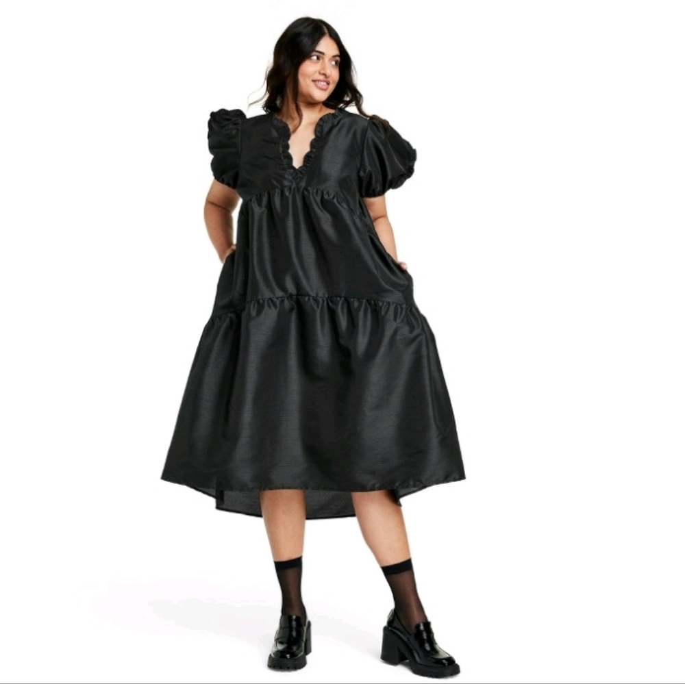 Kika Vargas x Target Women's Tiered Ruffle Edge Puff Sleeve Mini Dress